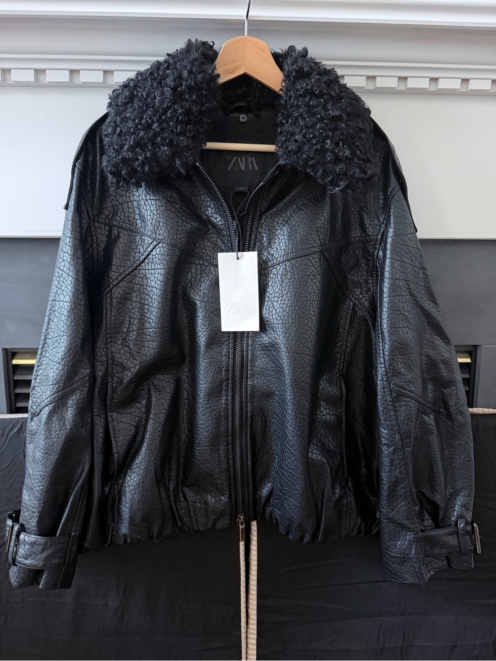 Zara ZW collection faux leather bomber jacket shearling collar 3548/042 L NWT